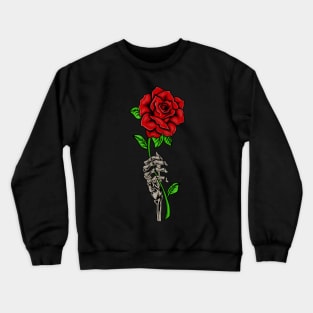 Skeleton Hand Holding a Red Rose, Floral Crewneck Sweatshirt